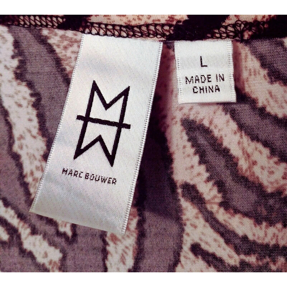 Marc Bouwer Dress L Animal Print Black Brown Bodycon Ruched Stretch Knit Sleeves - Picture 4 of 4